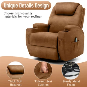 360° Swivel Massage Recliner Rocking Recliner Chair Living Room Chair Heated - Picture 1 of 55