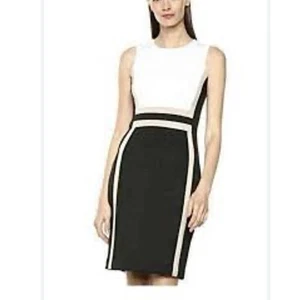 Calvin Klein Black White Colorblock Scuba Knit Sleeveless Sheath Dress Size 16W - Picture 1 of 9