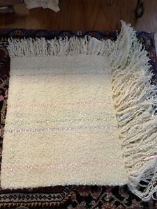 Kennebunk Weavers Woven Throw Blanket Cream W Pastel Ribbons NWT