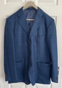 BLAZER à carreaux élégant bleu 100 % laine peinte mérinos par SEMERARO - 44 pouces - Photo 1/8