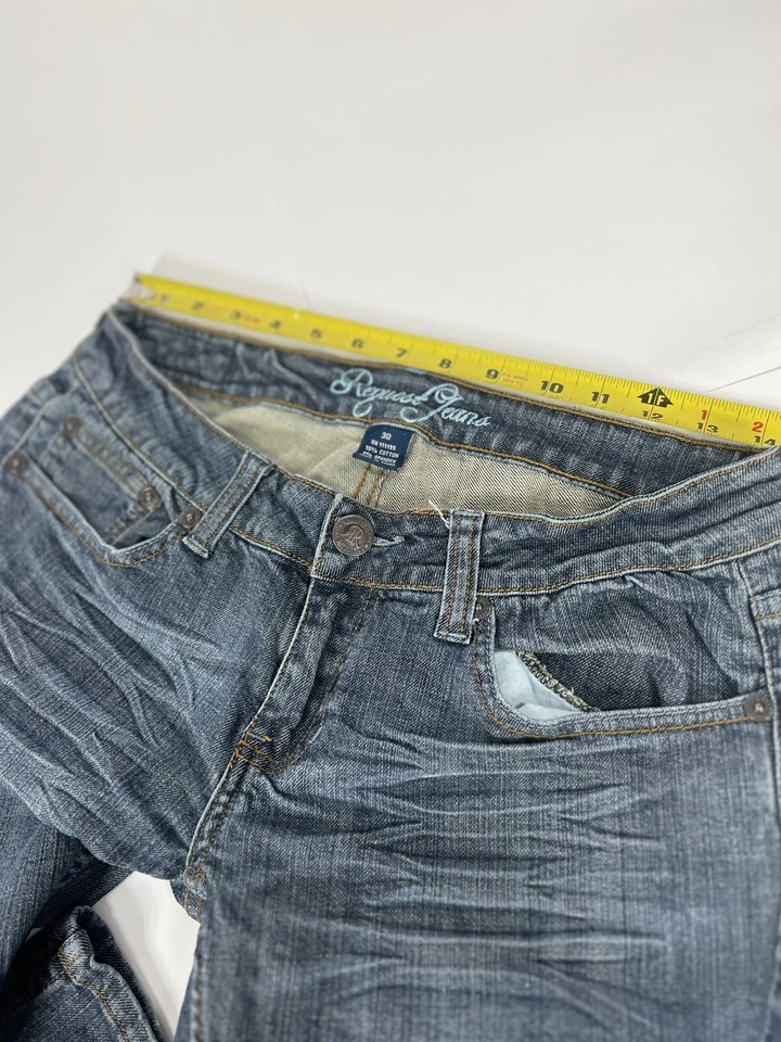 Pantalones de mezclilla REQUEST rectos elásticos tiro bajo para mujer Y2K bordados mangas indie Foto 1 de 4