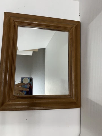 Wall Mirror Hamilton Glass Products 1980 Wood-tone Framed 13”x11” Vintage Cover