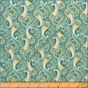 NORTHCOTT "PAISLEY POWER" #2170 BLAU & GRÜN PAISLEY STOFF 1/2 YD. 18" X 44" - Bild 1 von 1