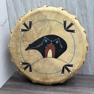 Tambor redondo hecho a mano Taos con diseño de oso espiritual - 16,5" de diámetro - decoración nativa - Imagen 1 de 6