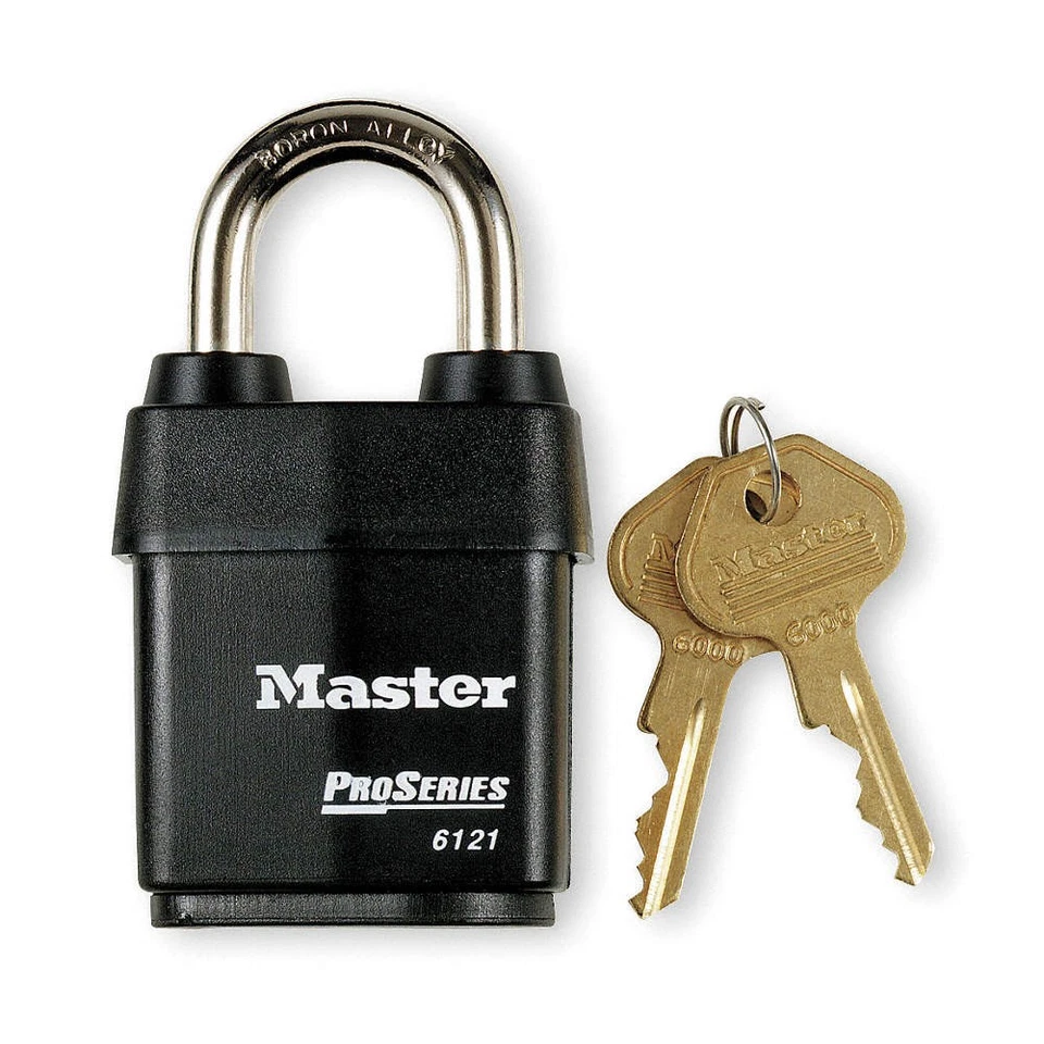 MASTER LOCK 6121NKA Keyed Padlock, 7/8 in,Rectangle,Black 4EZG5 - Image 1 of 1