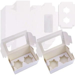 50Pack White Paper Cupcake Boxes with Pvc Window and Two Treat Holder, Pastry... - Picture 1 of 6