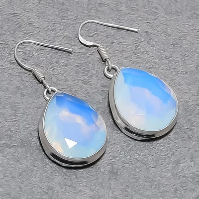 Faceted Milky Opal Pear Shape Gemstone Ethnic Gift Jewelry Earrings 1.8" SR 5421 - Image 1 of 4