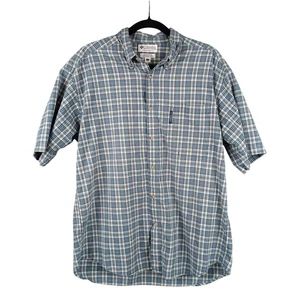 Camisa Columbia Para Hombres A Cuadros Manga Corta Abotonada Azul Verde Talla L - Imagen 1 de 7