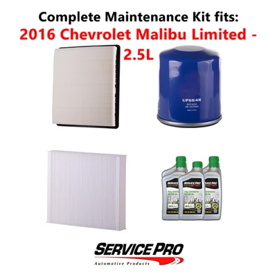 2016 Chevrolet Malibu Limited 2.5L Complete Oil, Air & Cabin Filter Kit (0W-20) Foto 1 de 4