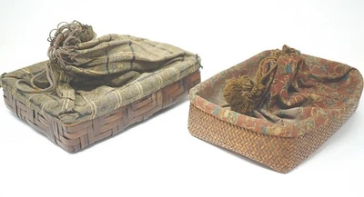 Juego Contenedor Cesta Japonesa Bambú y Tela Vintage Original de Japón 0326D8 Foto 1 de 4