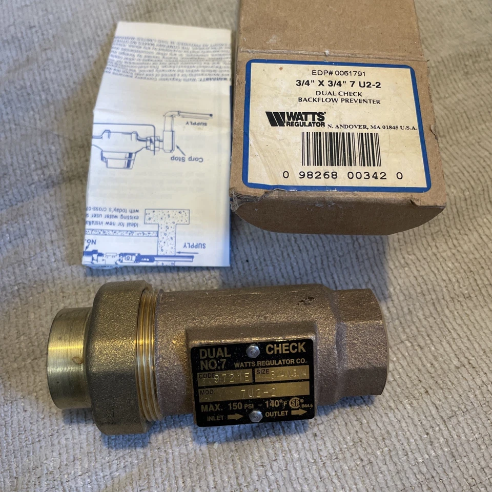 New WATTS 3/4X3/4-7U2-2 0061791 150PSI 180'F Dual Check backflow preventer - Image 1 of 4