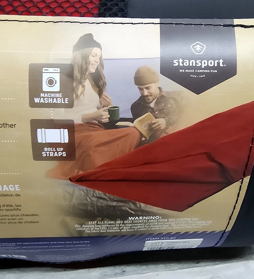 Saco de dormir Stansport polar 100 % poliéster cepillado polar. 75”x32” Nuevo Rojo Foto 1 de 4