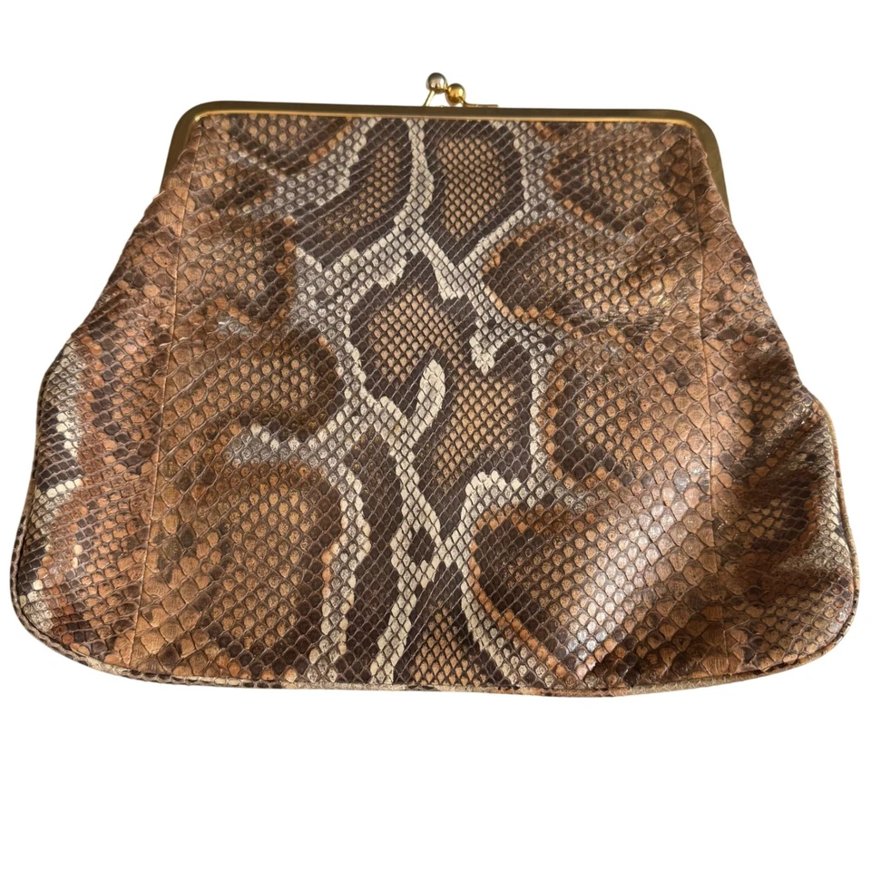 Vintage Jane August Snakeskin Python Kiss-Lock Frame Clutch Women - Image 1 of 4