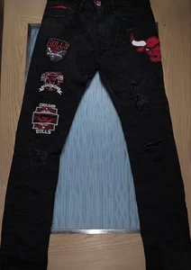 Chicago Bulls NBA Heritage America UNK Embroidered Distressed Black Jeans 34x34 - Picture 1 of 13