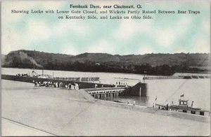 Tarjeta postal de Cincinnati, Ohio de la década de 1910 FERNBANK DAM "Cerraduras con puerta inferior cerrada" - Imagen 1 de 2