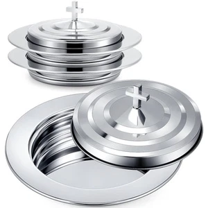 2 Plates Silver Communion Set with Lid, Stainless Steel Bread Tray Plates for... - Picture 1 of 6