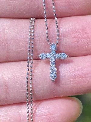 Platinum 0.30TCW 100% Natural Round Diamond Cross Necklace 16 Inches - Image 1 of 4