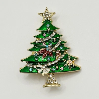 Broche prendedor estilo árbol de Navidad estrás y esmalte tono dorado estilo vintage 2” *Leer* Foto 1 de 4