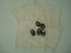 Neu mit Etikett Crate & Barrel 5 Bronze Armreif Serviettenringe mit Glanz Stoffservietten Elfenbein - Bild 1 von 8