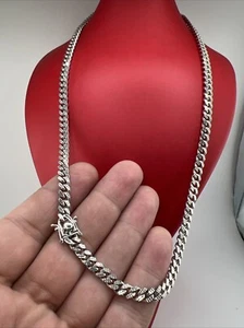 925 Sterling Silver Rhodium Plated Diamond Cut Miami Cuban Link Chain Necklace - Picture 1 of 10