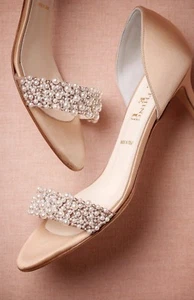 BHLDN Oyster Bed dOrsay Heels Pearl Wedding SOMETHING BLEU Size 38 US 8 $310 - Picture 1 of 12