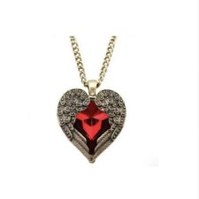 Women's Long Vintage Red Heart Angel Wings Pendant Necklace Jewellery