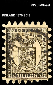 FINLAND 1870 SC 8 COAT OF ARMS 10p USED NO GUM PR SERPENTINE ROULETTE III F/VF - Picture 1 of 2
