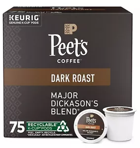 Peet's Coffee Dark Roast Major Dickason's Blend Keurig 75 K-Cup Pods BB 7/25 - Picture 1 of 2