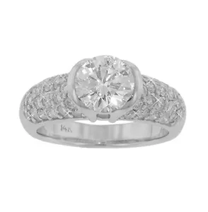 2.60 ct Round Cut Diamond Engagement Half Bezel Ring - Picture 1 of 5