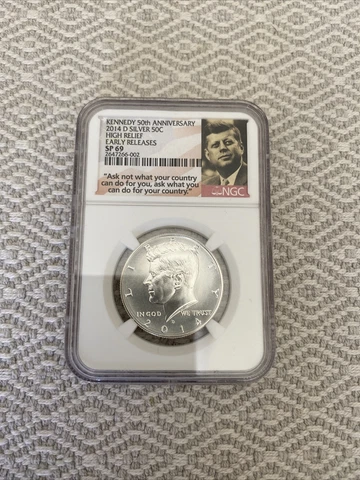 2014 D Kennedy 50th Anniversary Silver 50C NGC SP 69 High Relief Proof ER Cover