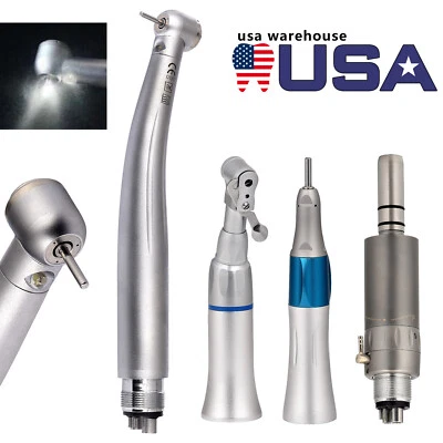 CAREPACY Dental Fiber Optic LED High Speed and Low Speed Handpiece Kit Air Turbine 4 Hole