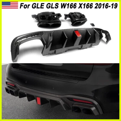 Carbon Fiber Look B Style Rear Diffuser For Mercedes GLE GLS W166 X166 2016-2019 Foto 1 de 4