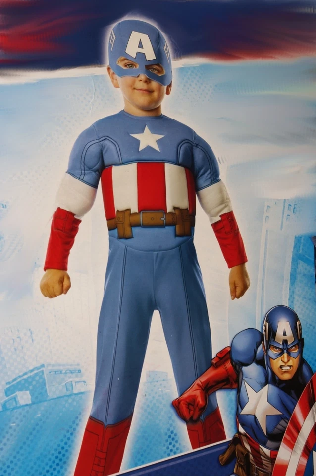 Disfraz de Capitán América Niño Purim Halloween Pecho Musculoso para Niños 1 2 4 2T NUEVO Foto 1 de 1