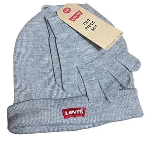 Levi's Youth Beanie and Glove Two Piece Set Knot Gray One Size Stretch Warm New - Picture 1 of 7