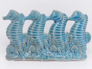 Vase Keramik Seepferdchen  4 Seepferde  blaue maritime Blumenvase lasiert - Picture 1 of 4