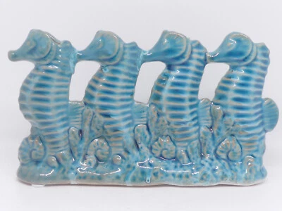 Vase Keramik Seepferdchen  4 Seepferde  blaue maritime Blumenvase lasiert - Bild 1 von 4