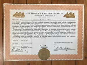 NEW PROVIDENCE INVESTMENT PLANS (BAHAMAS SUISSE) 1969 (Z3) - Picture 1 of 1
