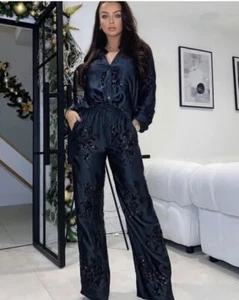 ZARA WOMAN EMBROIDERED Beaded SEQUIN PANTS Black Sz XL 2731/291 Party Cocktail - Picture 1 of 8