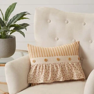 Farmhouse 14"x18" Pillow Yellow Appliqued Ruffling Bedroom Decor VHC Brands - Picture 1 of 7