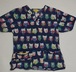 Wonder Wink Womens short sleeve Owl pattern medical scrub shirt, size Small (S) - Picture 1 of 4