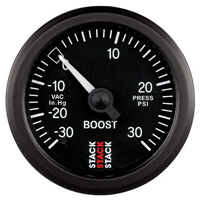 Stack Turbo Boost Pressure Mechanical Gauge -30inHg TO 30 PSI - Black - Image 1 of 1