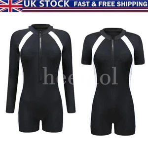 Soft Womens Swimming Costume One Piece Swimsuit Beachwear Long/Short Sleeve UK - Picture 1 of 34