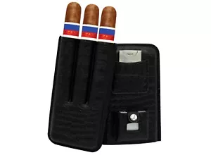 Black Leather 3 Tube Travel Cigar Case Humidor With Cutter Lighter And Gift Box - Picture 1 of 9