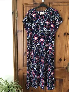Abito tunica stile kimono Riddella stile caftano loungewear casual blu azteco L46" UK20 - Foto 1 di 7