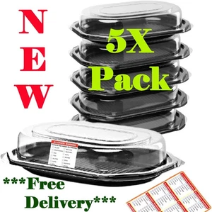 5 Pcs Octagonal Plastic Sandwich Platter Trays With Lids For Party Food Catering - Picture 1 of 7