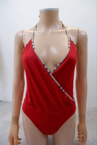 Burberry Damen Badeanzug Einteiler Kostüm Größe S Small Rot V-Ausschnitt Kariert - Bild 1 von 8