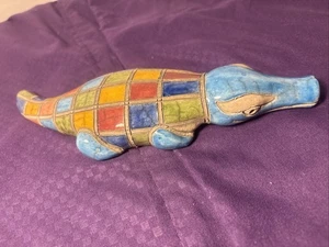 Multi Color CROCODILE Fenix Raku Pottery Figurine Handmade South African Clay - Picture 1 of 7