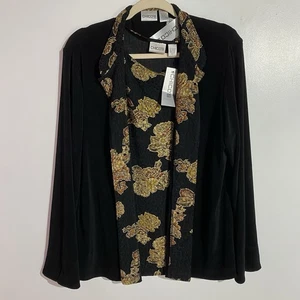 Chicos 2 Piece Set Tank Cardigan 3 Floral Metallic Corpcore Jacquard Liquid Knit - Picture 1 of 15