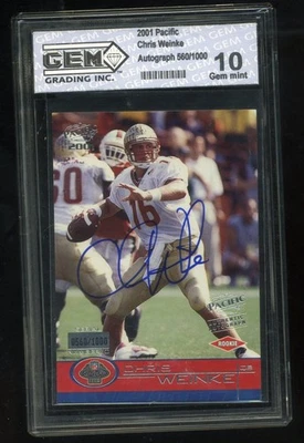 2001 Pacific Chris Weinke #460 #d/1000 Autograph Rookie Florida State GEM 10 - Image 1 of 2