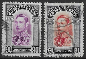 Cyprus 1938 GV 90pi & £1 SG162-163 Used - Picture 1 of 2